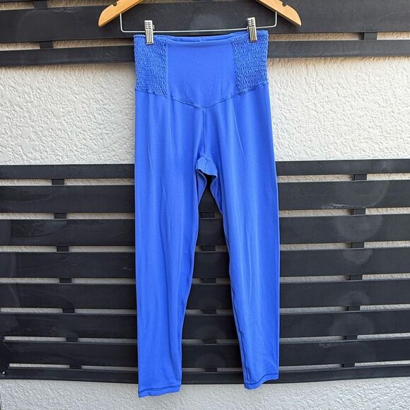 aerie Pants - Aerie Offline Real Me Smocked 7/8 Hi-Rise Leggings in Blue | Medium